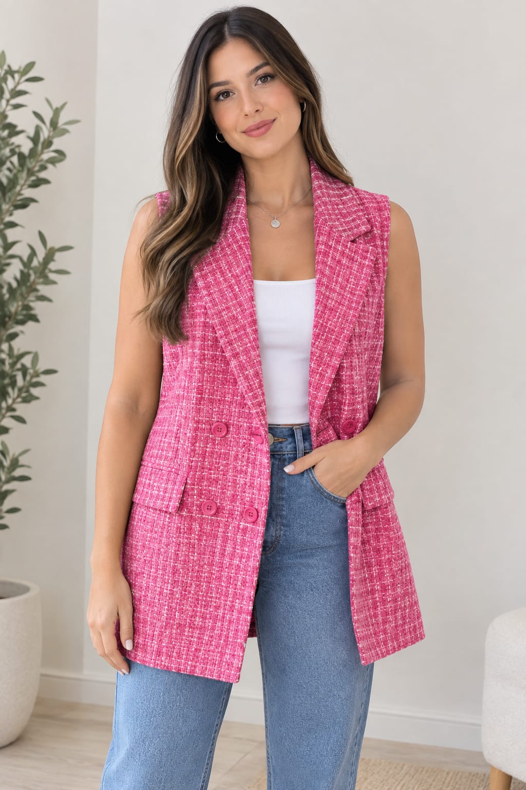 CHALECO SASTRERO FUCSIA